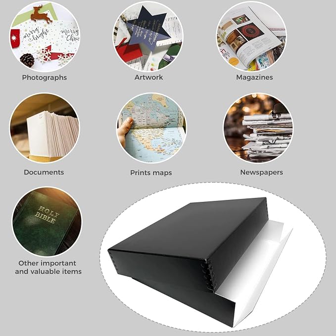 Lineco Drop Front Archival Storage Box, 11.75x15.25x3 in, Black, 8 Pack | Acid-Free with Metal Edge, Preserves Picture Longevity, Organize Photos, Newspapers, Prints, Documents, Crafts, DIY - Image 7