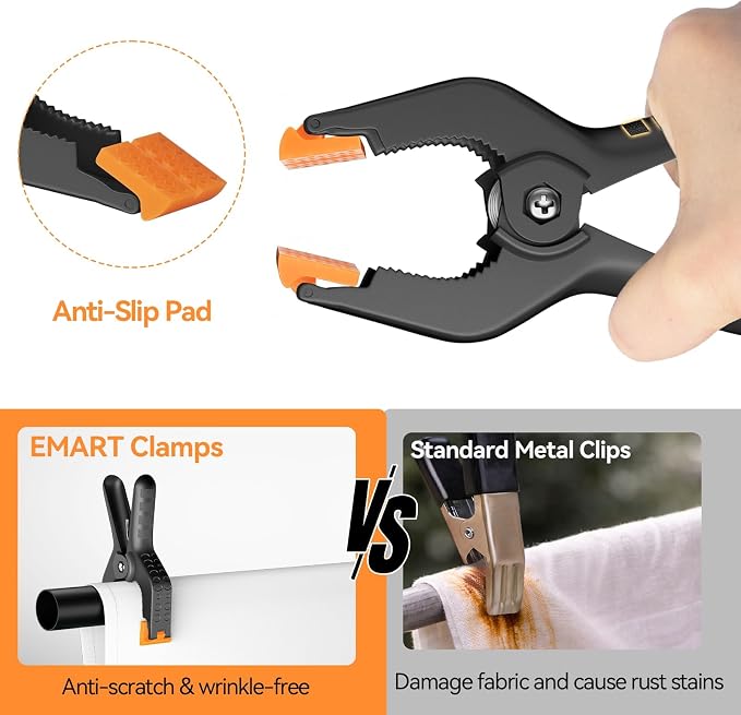EMART 6 Pack Heavy Duty Spring Clamps 4.5 inch Plastic Backdrop Clips | Photo Booth Clamps Quick Grip for Photography Studio,Backdrop Stand,Paper,Tarpaulin,Woodworking,Crafts,Tarp,Table Cloth - Image 7