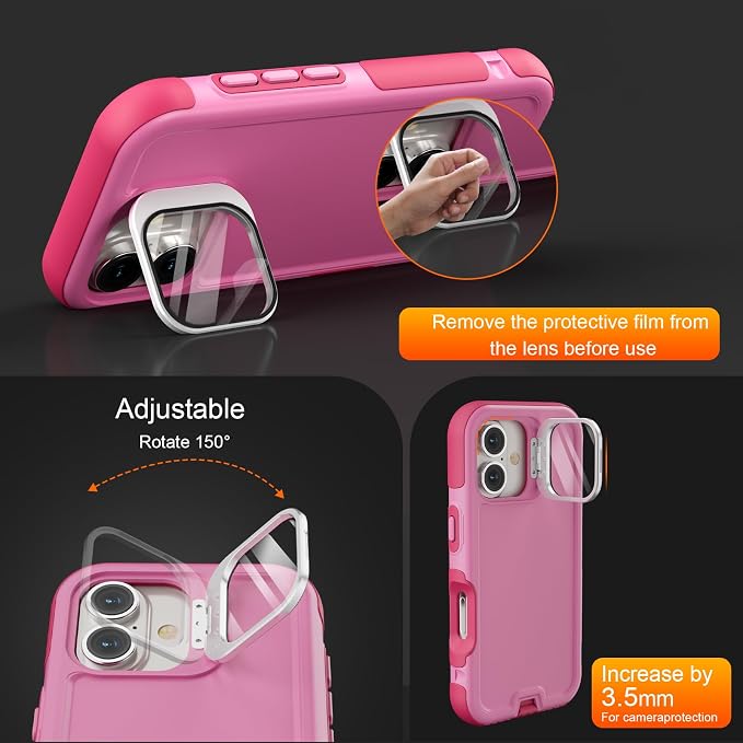 Follaroma Magnetic for iPhone 17 Case with Camera Cover Stand, Pink, 6.3" | Built-in Glass Camera Cover Stand,Compatible with MagSafe,Heavy Duty Shockproof Protective,Military-Grade Anti-DropDual Case - Image 2