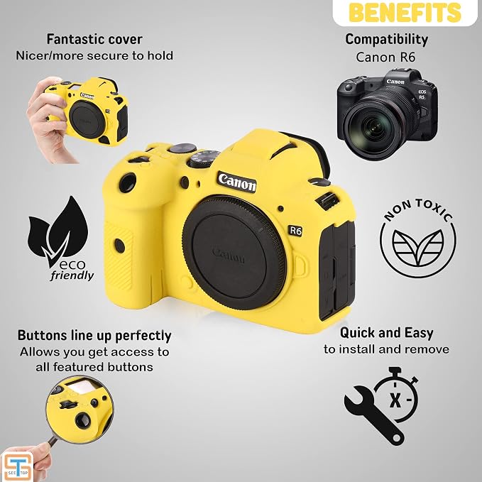 Camera Case for Canon R6 R6II - Silicone Protective DSLR Skin Cover, Detachable Cage, Shockproof, Dustproof (Yellow) - Image 3