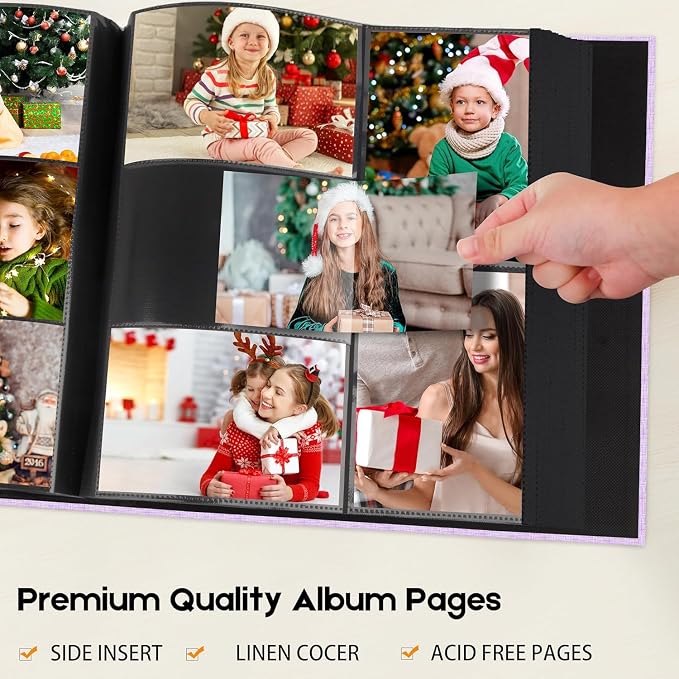Aevdor Large Capacity 4x6 Photo Album, 1000 Photos, Linen Cover, Purple | Black Inner Pages, 3 Horizontal and 2 Vertical Pockets per Side, Front Photo Window, Family, Wedding & Travel Memories - Image 4