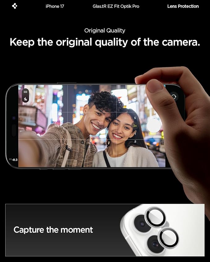 Spigen Camera Lens Protector for iPhone 17 (16 Plus/16) - Silver | GlasTR EZ Fit Optik Pro, 9H+ Tempered glass, Scratch resistant, Auto-align tray, Case-friendly, Original Photo Quality, 2Pack - Image 3