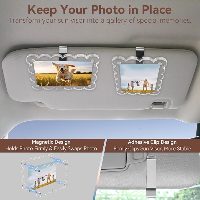 PIFOOG 2 Pack Gifts for Mom Car Picture Holder, Sun Visor Photo Frame Clip Acrylic Magnetic Personalized Memorial Frames for Cars Sunvisor Decor 3.3 × 4.9 inch - Image 4