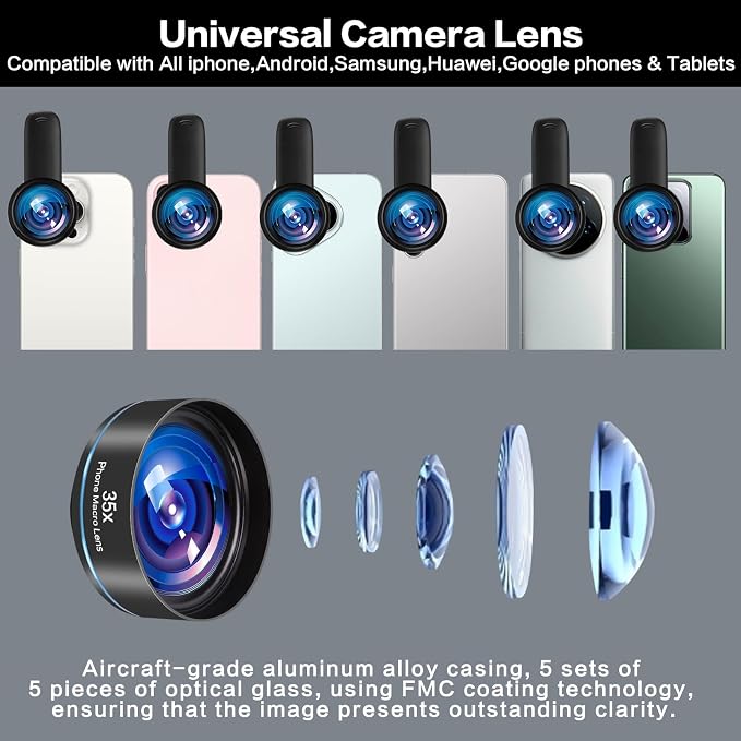 35X Professional Upgraded Macro Lens for Smartphones,with Universal Clip，Long Shooting Distance of 45-95mm, Macro Photography of Flowers,Insect and Jewelry,Compatible with iPhone and Android Phones - Image 3