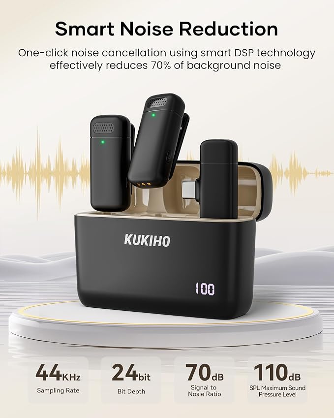 Wireless Lavalier Microphone with Charging Case, 36H Battery Life, Noise Cancellation, 135ft Range, Plug-and-Play Clip-On Mic for iPhone, iPad, Android, YouTube, Vlog, Live Streaming - Image 6