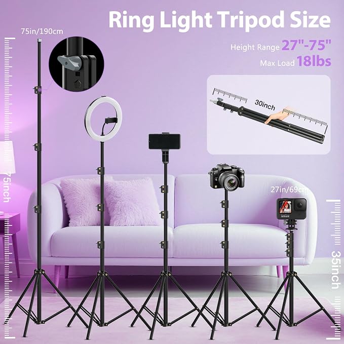 MACTREM Professional 22" Ring Light with Stand, Overhead Phone Mount | LCD Display, Phone Tablet Holders, 2 USB Ports, 75" Tripod for Barber Makeup Tattoo TikTok Video Recording Vlog - Image 6