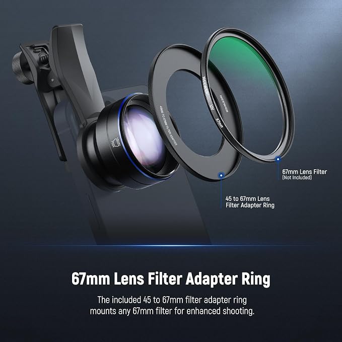 NEEWER 60mm Telephoto Lens with 17mm Thread Phone Lens Clip & 67mm Filter Adapter Ring, 2X Magnification Compatible with iPhone Samsung, LS-41 PRO - Image 6