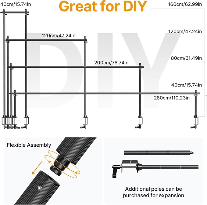JUSMO LS15 Pro Camera Desk Mount, Aluminum Overhead Camera Mount Rig | DIY Length Height, 22lb Load, Aluminum, Multi-Device Expandable for DSLR Phone Light Microphone Streaming Studio Video - Image 4