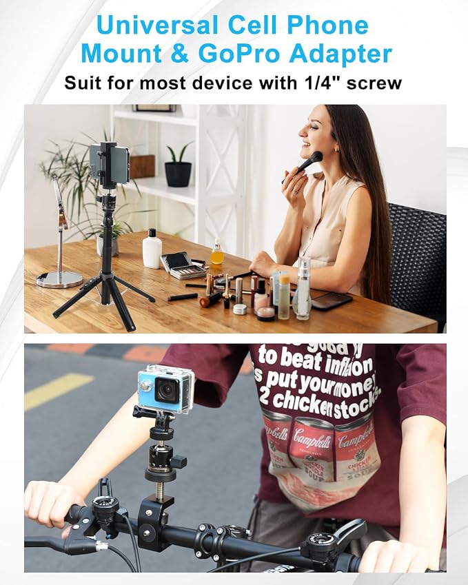 UTEBIT Panoramic Tripod Head with 1/4" Camera Hot Shoe Mount, Black | Mini Ball Head DSLR Camera Mount Adapter Photograph Attachment Accessories for Action Cameras Cam Smartphone Light Microphone - Image 7