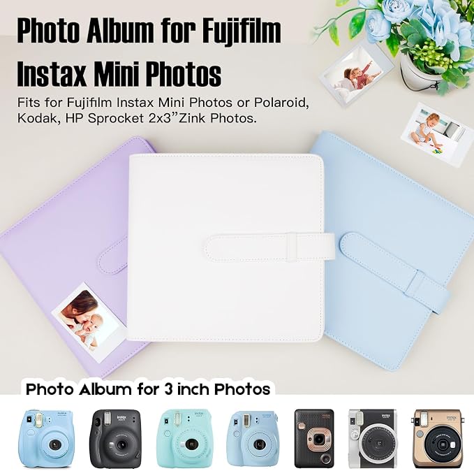 Veicevol 360-Pocket Album for Instax Mini & Polaroid 2x3 inch Photos, White | Designed for Instax Mini and Polaroid 2x3 Photos, PU Leather Cover, Horizontal & Vertical Pockets, Wedding Birthday Travel - Image 4