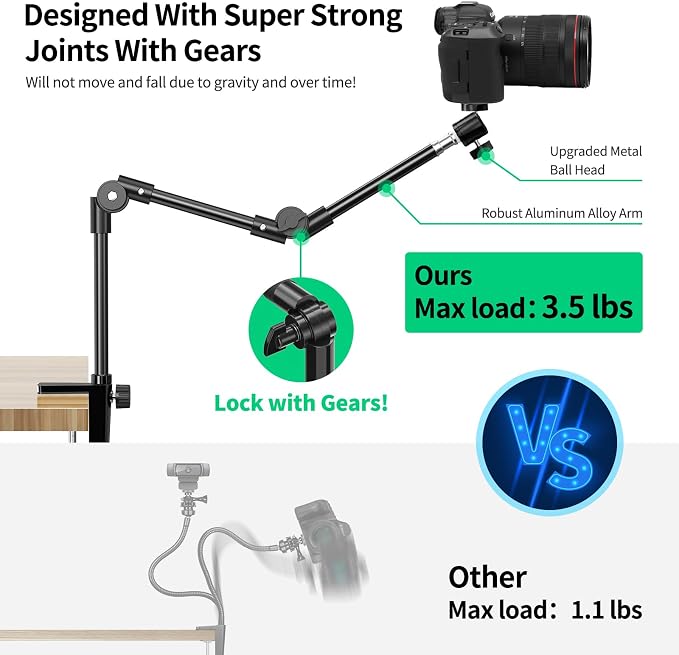 Webcam Stand Camera Desk Mount with Phone Holder & 5/8" Screw - 22" Flexible Projector Stand Gooseneck Desk Mic Stand for Logitech C922 C930e C920 C615 C960 Brio 4K, GoPro, Blue Yeti Snowball Ice - Image 5