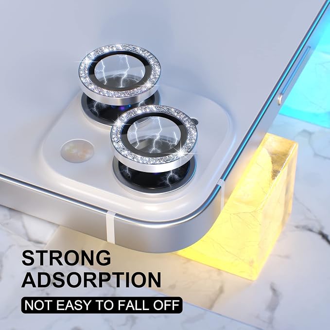 Choiche for iPhone 14/14 Plus Camera Lens Protector Bling, Glitter-Silver | Ultra HD, 9H Tempered Glass Camera Cover Screen Protector Metal Individual Ring Decoration Accessories, 2-Lens, 6.1/6.7-inch - Image 6
