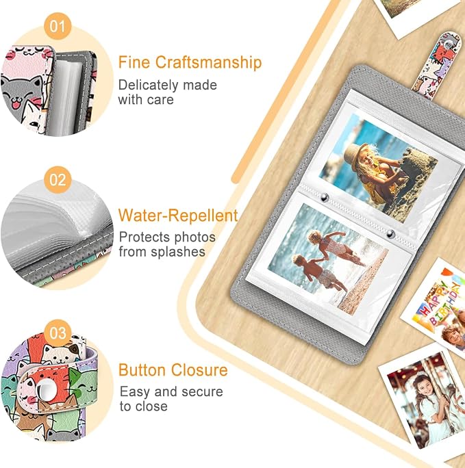 Cats Small Photos Album for 2x3 Inch Films, 56 Pockets | Mini Cute Picture Book, Wallet Size, for Polaroid Fujifilm Instax Mini Instant Camera Printer, Kpop Photocard Binder Holders - Image 4