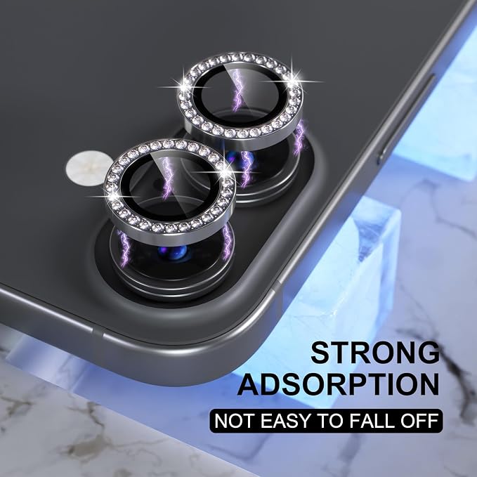 Choiche for iPhone 16/16 Plus Camera Lens Protector Bling, Diamond-Black | Ultra HD, 9H Tempered Glass Camera Cover Screen Protector Metal Individual Ring Decoration Accessories, 2-Lens, 6.1/6.7-inch - Image 6