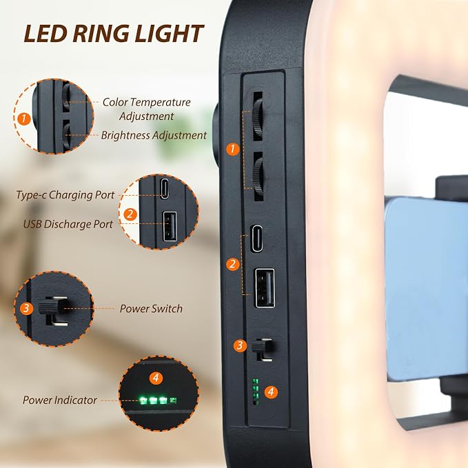 Smartphone Video Rig with Light, Handheld Ring Selfie Light Kit, LED Mobile Video Stabilizer with Built-in 8000mAh Battery for Camera, Smartphone, YouTube, TikTok Video Recording, Makeup - Image 3