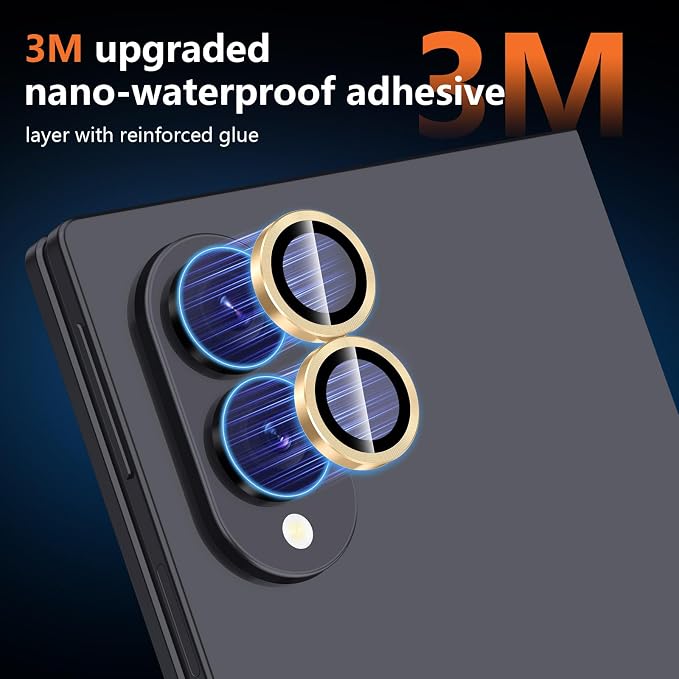 for Samsung Galaxy Z Fold 8 Camera Lens Protector, Individual Metal Ring Tempered Glass Lens Cover, [Strong Adsorption] Scratch Resistant Ultra-Thin HD Clear Lens Cover, 1 Set-Gold - Image 4