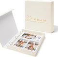 4x6 Photo Storage Box with 3-Ring Slip-In Album, Linen Binder Organizer with Gold Foil Cover, Holds 310 Photos with Blank Memo Cards for Memories & Keepsakes, Beige by Hiwhy