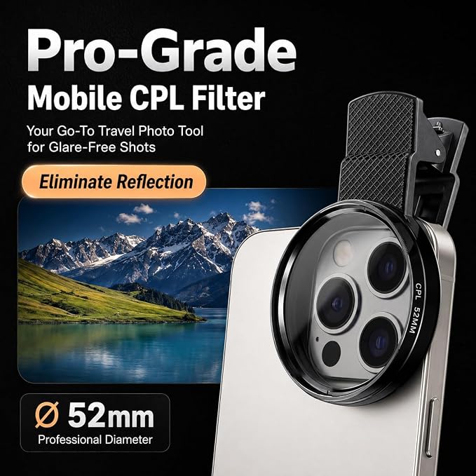 Upgraded 52MM Variable ND2-ND400 Filter, Clip-on Phone Lens ND Filter Kit, Compatible for Phone17 16 15 14 13 12 11, and Other Smart Phones - Image 4