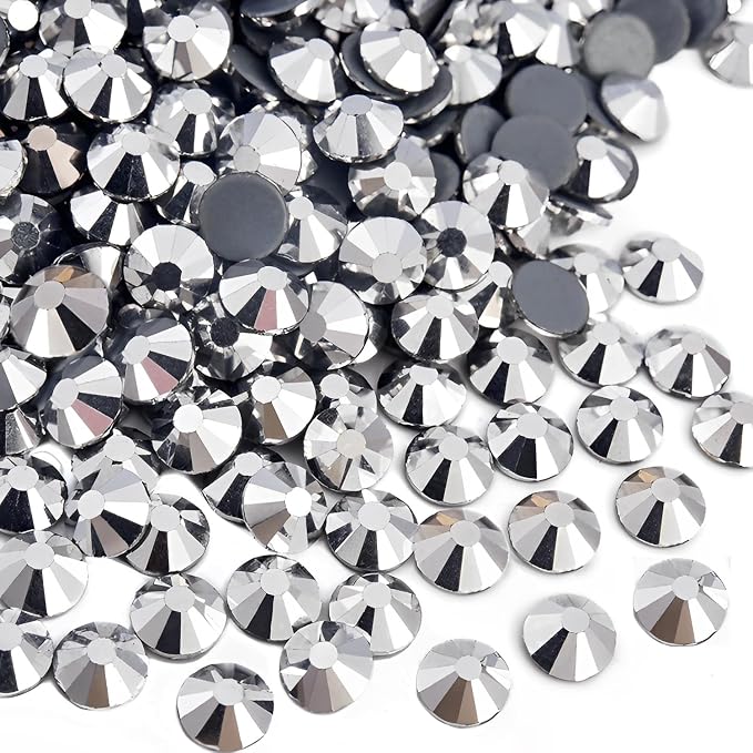 Jollin Hotfix Rhinestones Flatback Crystal Gems 6.4mm SS30, Silver Hematite | 288pcs Hot Fix Crystals Glass Rhinestones for Bedazzling, Crafting, Clothes, Shoes & Accessories DIY Decoration by Jollin