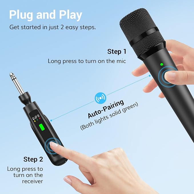 TONOR 2.4G Dual Wireless Microphones, Rechargeable Handheld Mic TW-220 | Cordless Microphones System with Receiver, Karaoke Mics for Singing, Home Party, Birthday, Church, Speech 50ft / 15 m Range - Image 9