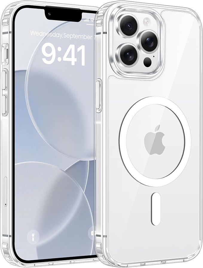 FNTCASE for iPhone 13 Pro Max Case Clear, Fit for Magsafe, Anti Yellowing | Magnetic Phone Cases, 14FT Military Grade Drop Protection, Slim Shockproof Protective Cover, Transparent by FNTCASE