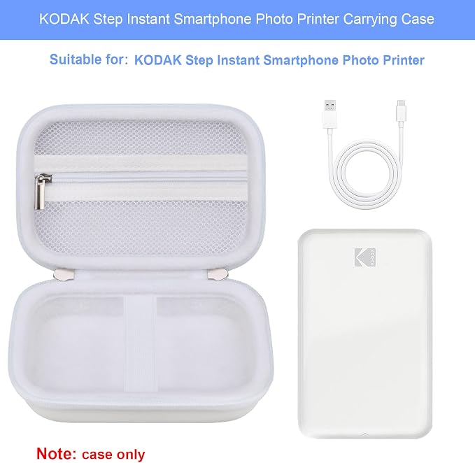 Elonbo Camera Carrying Case for KODAK Step Instant Smartphone Photo Printer | KODAK Step Portable Mini Color Wireless Mobile Printer Hard Travel Bag, Instant Color Picture Printer Storage Holder, White - Image 2