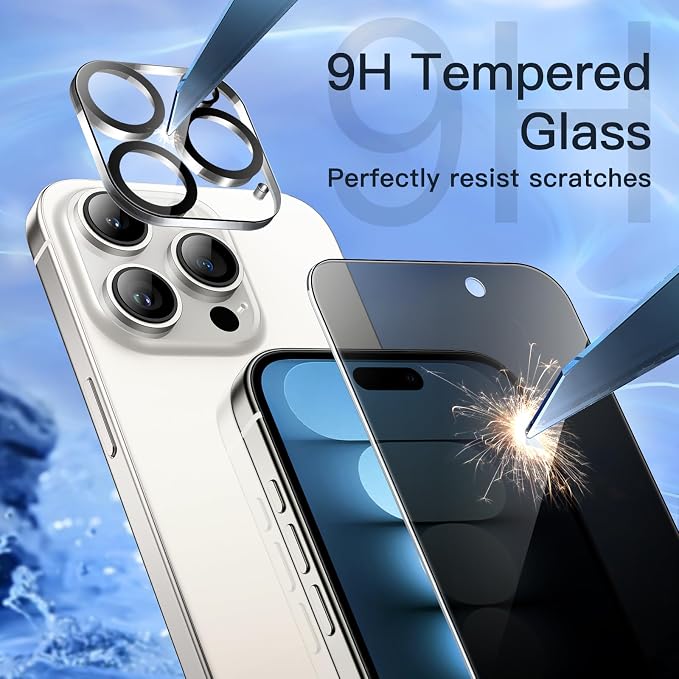 JETech Privacy Screen Protector for iPhone 15 Pro, 2+2 Pack | Anti-Spy Tempered Glass, with Camera Lens Protector, Easy Installation Tool - Image 6