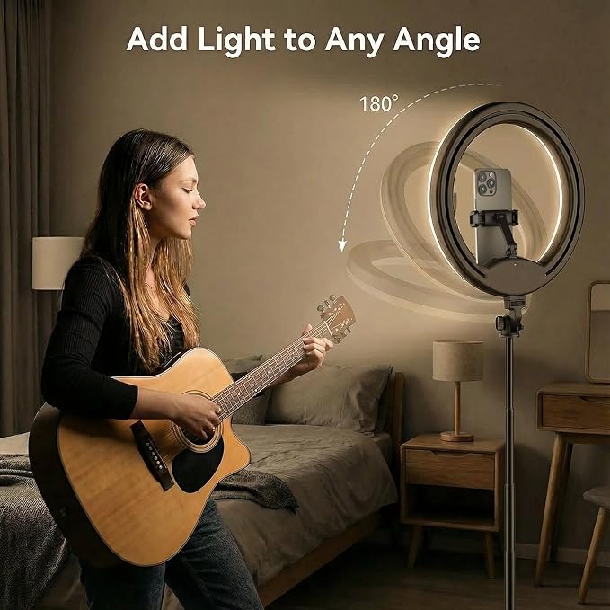 10''Selfie Ring Light with 64''Tripod Stand,Rechargeable Ring Light with Phone Holder and Remote Control,Adjustable Color Temperature and Brightness,5000mAh Battery,Live Streaming,Makeup,Travel,Gaming - Image 8