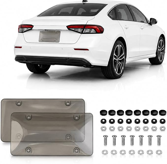 License Plate Camera Blocker, Transparent License Plate Cover Paired with A Silicone Licenses Plates Frame, Easy to Install, Suitable for Front and Rear Licenses Plates (Grey-A) by Unknown