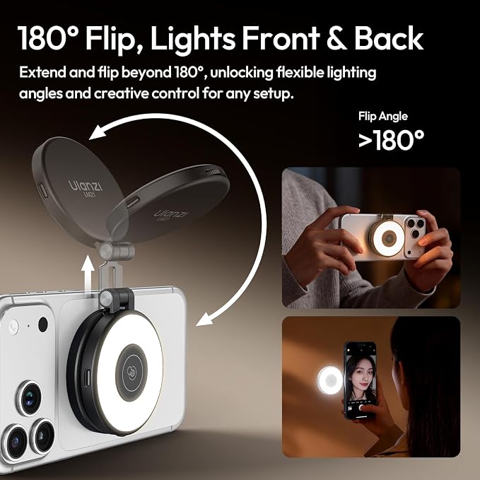 ULANZI LM21 Dual Sided Magnetic Phone Selfie Ring Light for iPhone/Android | for MagSafe, 8000K CRI≥95, Touch Control, Extendable, Rechargeable, for Vlog,Video Call,TikTok,Video Call,Live Stream - Image 3
