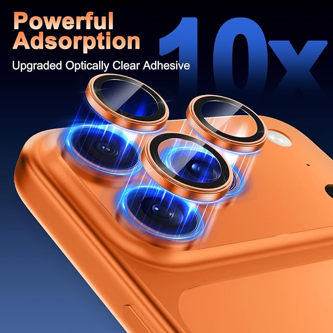 Meshine for iPhone 17 Pro/17 Pro Max Camera Lens Protector,Scratch Proof,Strong Adsorption,9H Hardness with Metal Ring Camera Cover,Ultra Thin Case Friendly, Accessories Lens Protector,Orange - Image 5