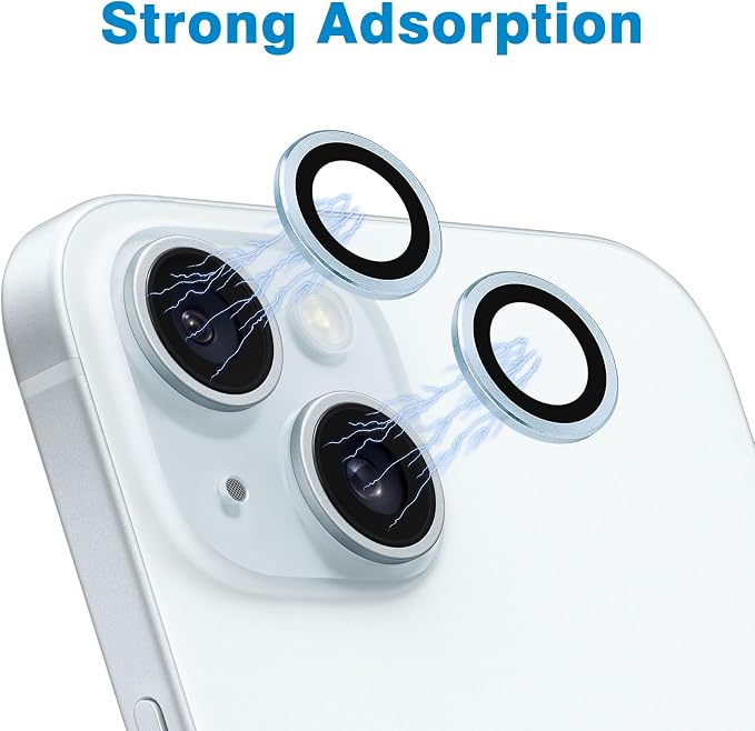 Compatible with iPhone 15 and iPhone 15 Plus Camera Lens Protector, Anti-Scratch Lens Cover 9H Tempered Glass Metal Len Screen Protector Shockproof Camera Ring for 15 and 15 Plus - 2 Pcs Sierra Blue - Image 4