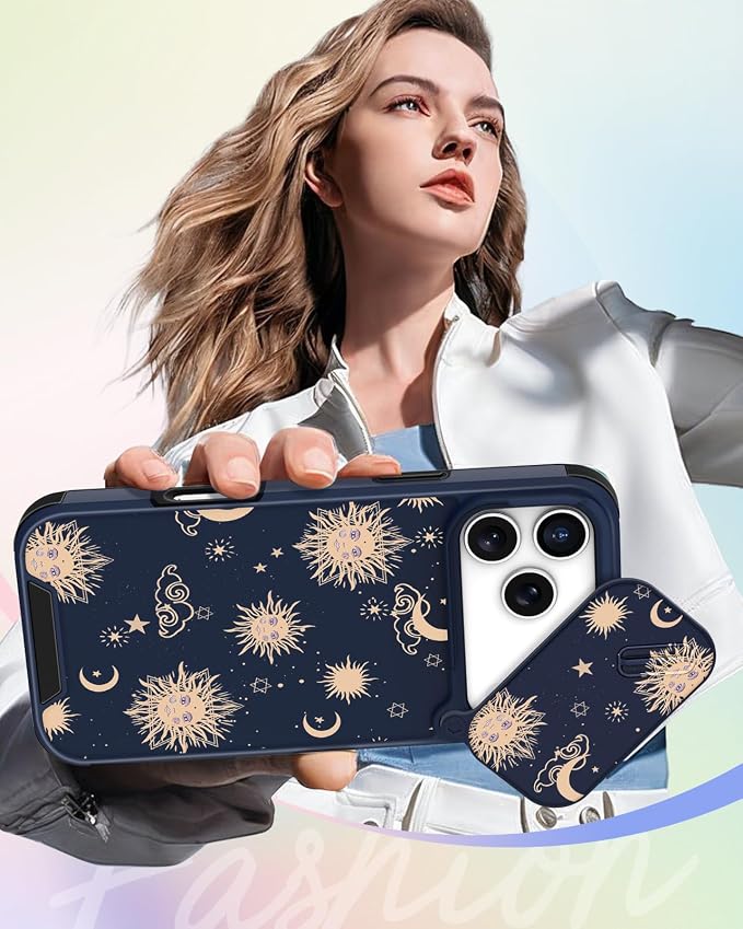 Buleens for iPhone 17 Pro Case 6.3 Inch - with Ring Stand & Camera Cover Aesthetic Cute Designed for Women Girls Girly Kawaii Sun Moon Stars Unique Phone Case for iPhone 17 Pro Compatible with Magsafe - Image 6