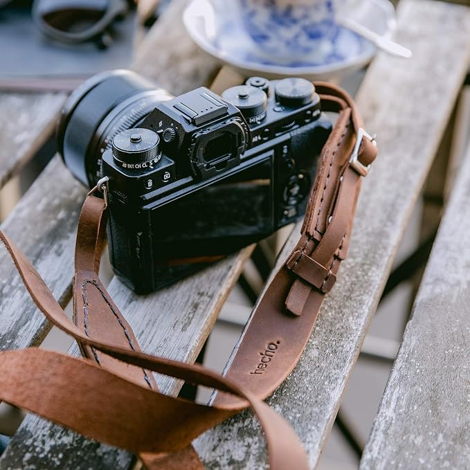 hecho. Brown Leather Camera Strap - Handmade & Fair Trade (Adjustable Leather Shoulder Strap compatible with Canon, Nikon, Sony Fujifilm, Kodak, Olympus and more, Camera Sling for Men & Women) - Image 2