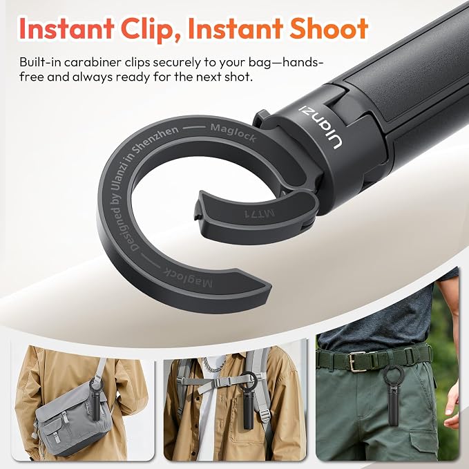 ULANZI MT71 Mini Magnetic Selfie Stick Tripod, Foldable & Lightweight, 180° Tilt, Compatible with iPhone 17-12 Series, with Adhesive Magnetic Ring for Desktop Shooting/Vlog/Selfie - Image 2
