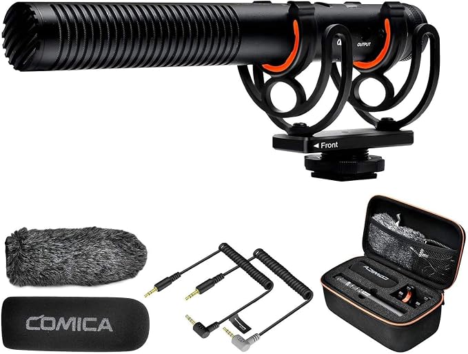 COMICA VM20 Professional Shotgun Microphone for iPhones, Androids, Cameras | Super Cardioid, 60H Working Time, OLED Display, 75/150HZ Low Cut Filters, Video Mic for Vlogging Film Interview Video Record by COMICA
