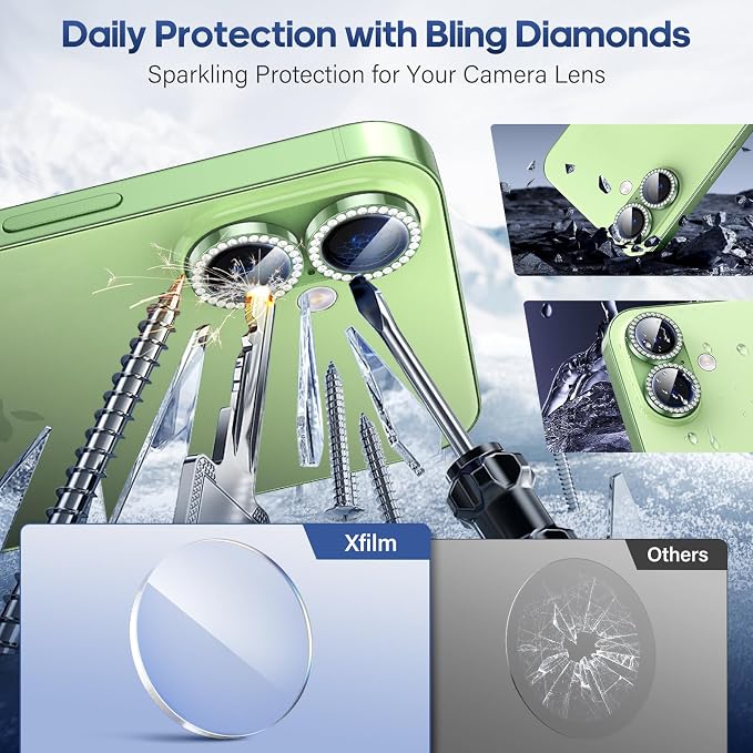 for iPhone 17 Camera Lens Protector Cover Bling Diamond, Green | Individual Metal, 9H Hardness, Scratch Resistant, Shockproof, Drop Protection, Case Friendly, Stylish Accessories - Image 3