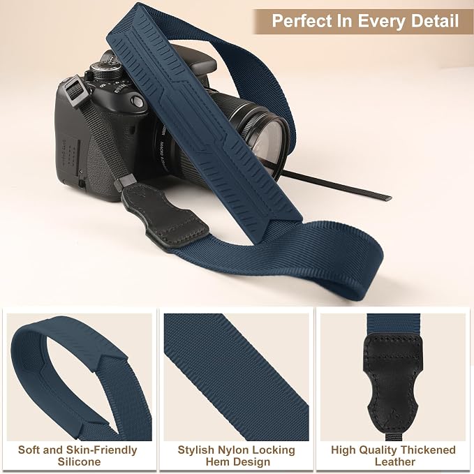 FIEIL Neck Strap Silicone Camera Straps - Padded Camera Strap, 1.5" Wide Adjustable Nylon Shoulder Strap - Compatible with Canon, Nikon, Sony, and More DSLR and Mirrorless Cameras (Royal Bule) - Image 5