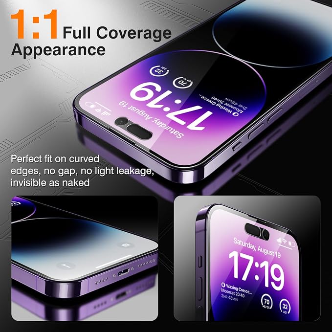 EZ-GLAZ-4+2 Pack for iPhone 14 Pro Max Privacy Screen Protector (6.7") | 2-Pack Lens Protectors, Alignment Kit, Easy Installation, 9H+ Tempered Glass, Scratch Resistant, 28° Privacy Protection - Image 6
