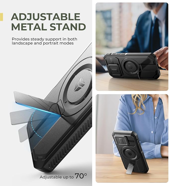 Dexnor for iPhone 15 Pro Case with Slide Camera Cover & Adjustable Kickstand, Compatible with MagSafe, Rugged Shockproof Bumper Cases Heavy-Duty Magnetic Protective Cover,6.1 inch,Black - Image 5