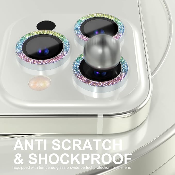 Choiche for iPhone 14 Pro/iPhone 14 Pro Max Camera Lens Protector | Ultra HD, Bling 9H Tempered Glass Camera Cover Screen Protector Metal Ring Decoration Accessories (Glitter-Colorful) - Image 3