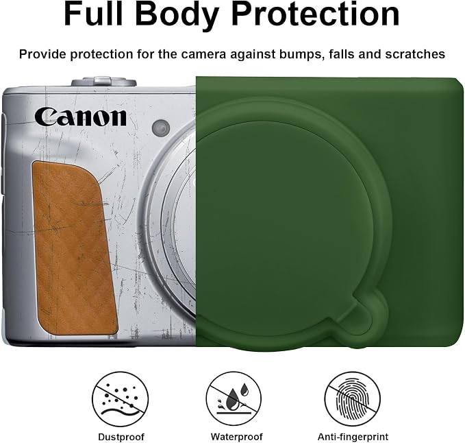 BOVKE Silicone Camera Case for Canon PowerShot SX740 / SX730 Digital Camera, SX740 HS Soft Protective Case Cover Rubber Camera Slim Fit Sleeve with Removable Lens Cover, Green - Image 3