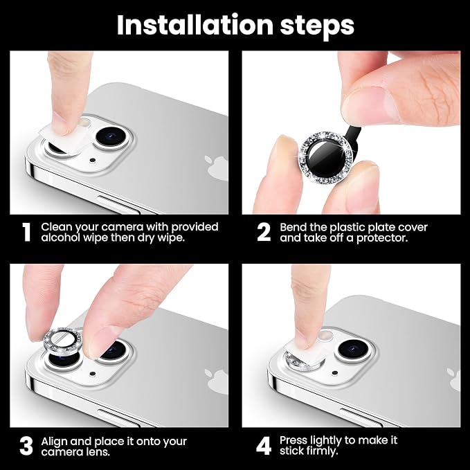 Tensea for iPhone 13/13 Mini Camera Lens Protector Bling, Camera Cover | 9H Tempered Glass Camera Screen Protector, Metal Individual Ring for iPhone13 6.1inch/ 13mini 5.4inch, HD Clear, Easy Install - Image 7
