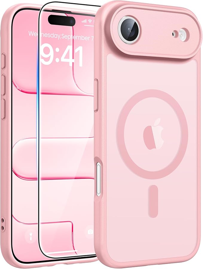 FNTCASE for iPhone Air Case, Fit for Magsafe, with Glass Screen Protector | Full Camera Protection, Translucent Matte, 14FT Military Grade Drop Proof, Shockproof Protective Phone Cover, Light Pink by FNTCASE