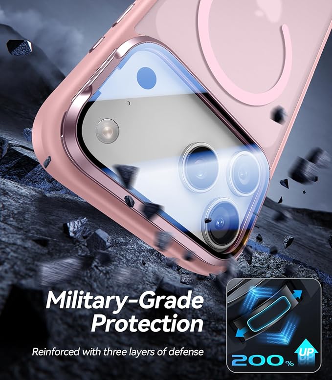 VOFATA [Upgraded Full Camera Protection] for iPhone 17 Pro Case with Camera Cover Stand [Fit for MagSafe][10FT Mil-Grade Protection] Translucent Magnetic iPhone 17 Pro Phone Case, Pink - Image 5