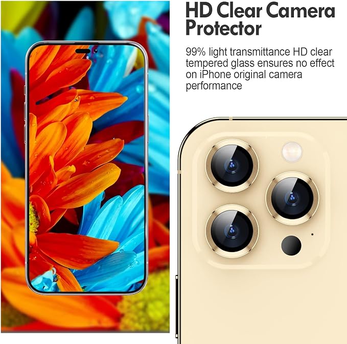for iPhone 14 Pro/14 Pro Max Camera Lens Protector Cover, Gold | Individual Metal, 9H Hardness, Scratch Resistant, Shockproof, Drop Protection, Case Friendly, Stylish Accessories - Image 4