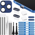 Tellegloww 22 Pcs Phone Cleaning and Protection Kit compatible with 17 Pro/17 Pro Max, Speaker Dust Mesh, Type C Port Cover, Camera Lens Protector, Camera Button Cover, Brushes and Tools Set(Blue) by Tellegloww