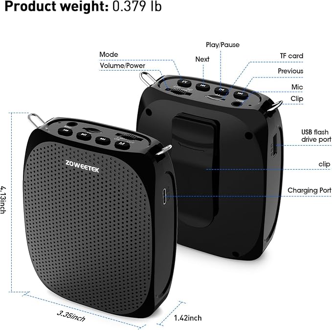 ZOWEETEK Wireless Voice Amplifier with Handheld & Lavalier Mics for Teacher | Portable Megaphone, Bluetooth Speaker, Rechargeable, for Classroom, Meeting, Group Outings, Party, Karaoke - Image 8