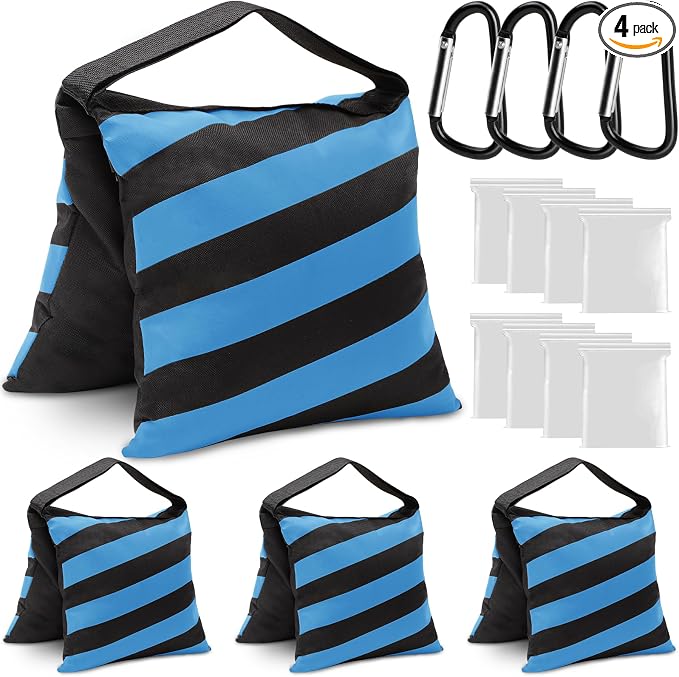 4 Packs Blue Sandbag Weight Bags for Light Photography Video Equipment | Heavy Duty Saddlebags for Backdrop Stand, Photo Tripod, Canopy, Pop up Tent, Umbrella Base, Fishing Chair, Picnic Table by Aimosen