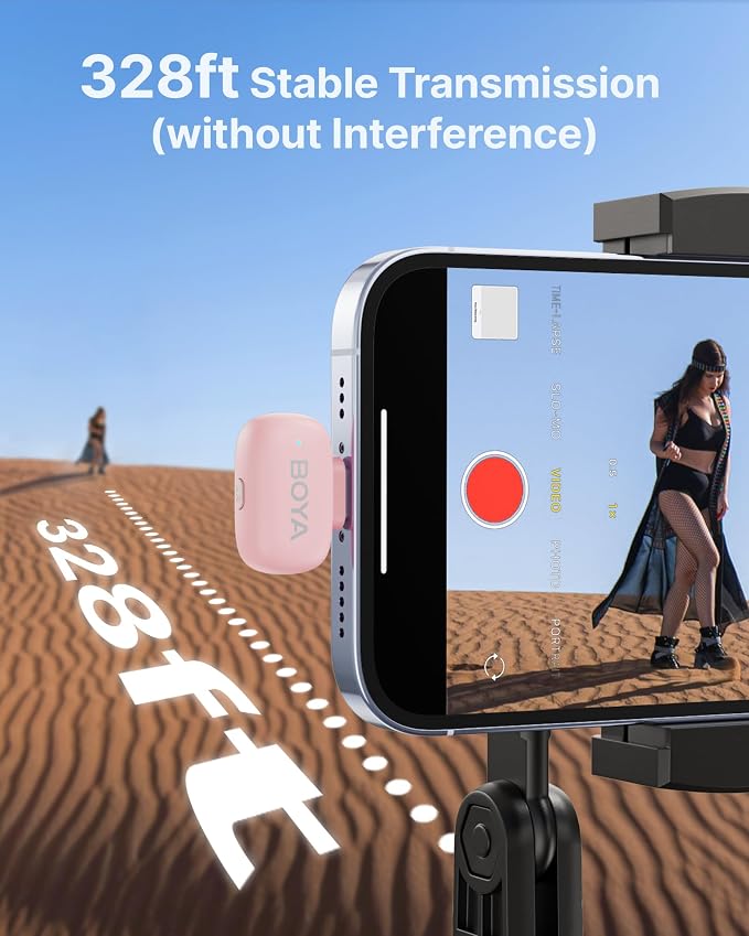 BOYA mini 2 Wireless Lavalier Microphone for iPhone15/16/17 & Android, Pink | AI Noise Cancellation, App Control, 30H Battery Life with Charging Case for Vlogging Interviews and Content Creation - Image 8